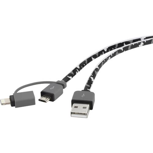 Renkforce USB-Kabel USB 2.0 USB-A Stecker, USB-Micro-B Stecker, Apple Lightning Stecker 0.20 m Camouflage Flache Ausführ...