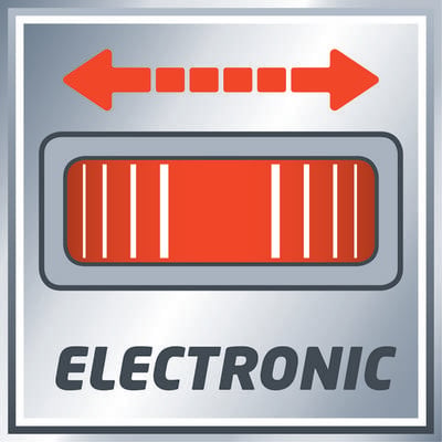 'Schild mit rotem symbolisierten Barcode, Doppelpfeil darüber zeigt nach links und rechts. Darunter steht “ELECTRONIC”.'
