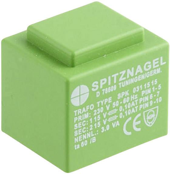 Spitznagel SPK 0312424 Printtransformator 1 x 230 V 2 x 24 V/AC 3 VA 63 mA