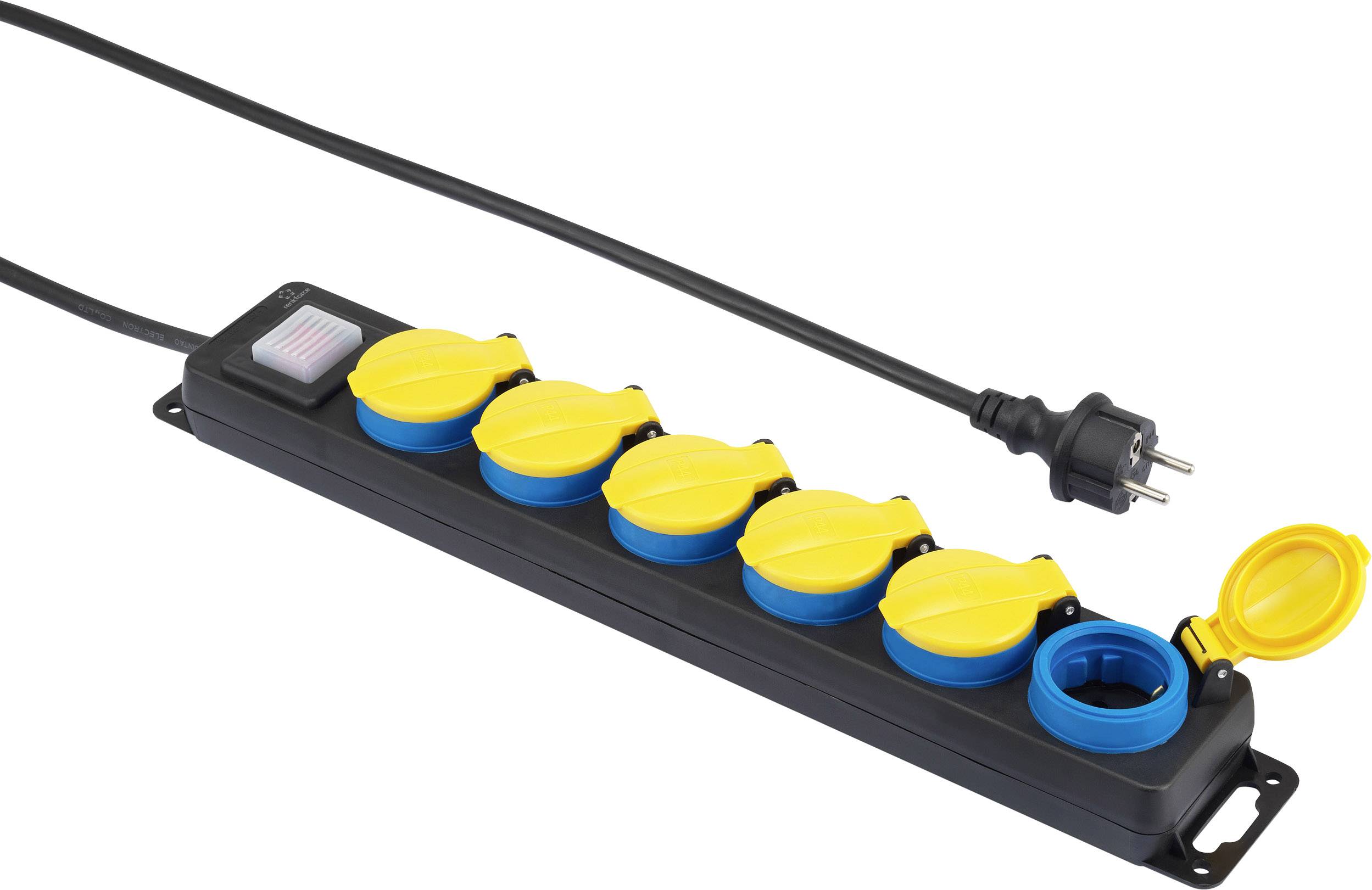 CONRAD Renkforce 650D-CMB Steckdosenleiste mit Schalter 6fach Schwarz, Gelb, Blau Schutzkontakt