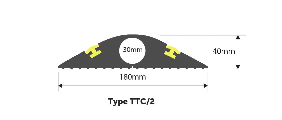 RS PRO Temporary Traffic Calming Kabelabdeckung, Innen-Ø 30 mm, 180mm x 4.5 m Gummi, Gelb, Schwarz-1