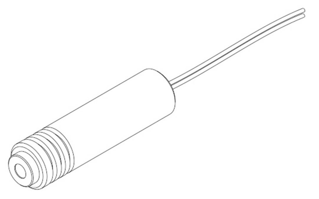 Ein einfacher Skizziertes eines zylindrischen Objekts mit einer geriffelten Oberfläche, das zwei Drähte am Ende besitzt.