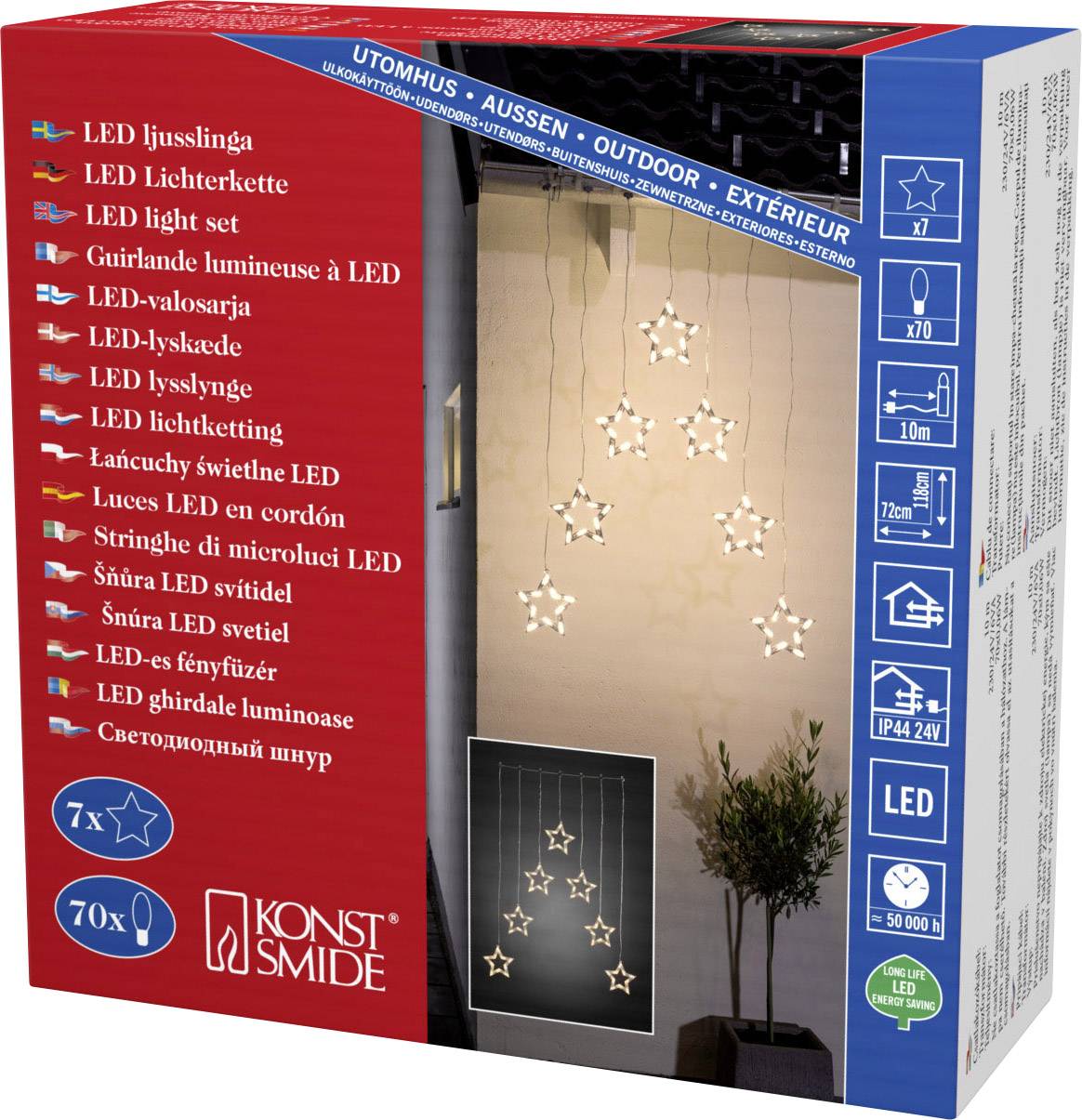 Konstsmide Lichtervorhang-Sterne Außen 24 V EEK: G (A - G) 70 LED Warmweiß (B x H) 72 cm x 118 cm-4