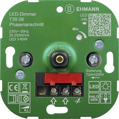 Ehmann 3900x0800 Unterputz Dimmer Geeignet für Leuchtmittel: LED-Lampe, Energiesparlampe, Halogenlampe, Glühlampe 