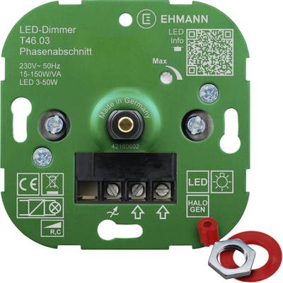 Ehmann 4600x0300 Unterputz Dimmer Geeignet für Leuchtmittel: LED-Lampe, Energiesparlampe, Halogenlampe, Glühlampe 