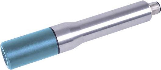 Ein zylindrischer metallischer Gewindebolzen mit einer blauen Abdeckung an einem Ende. Hauptmerkmal ist die blaue Spitze.