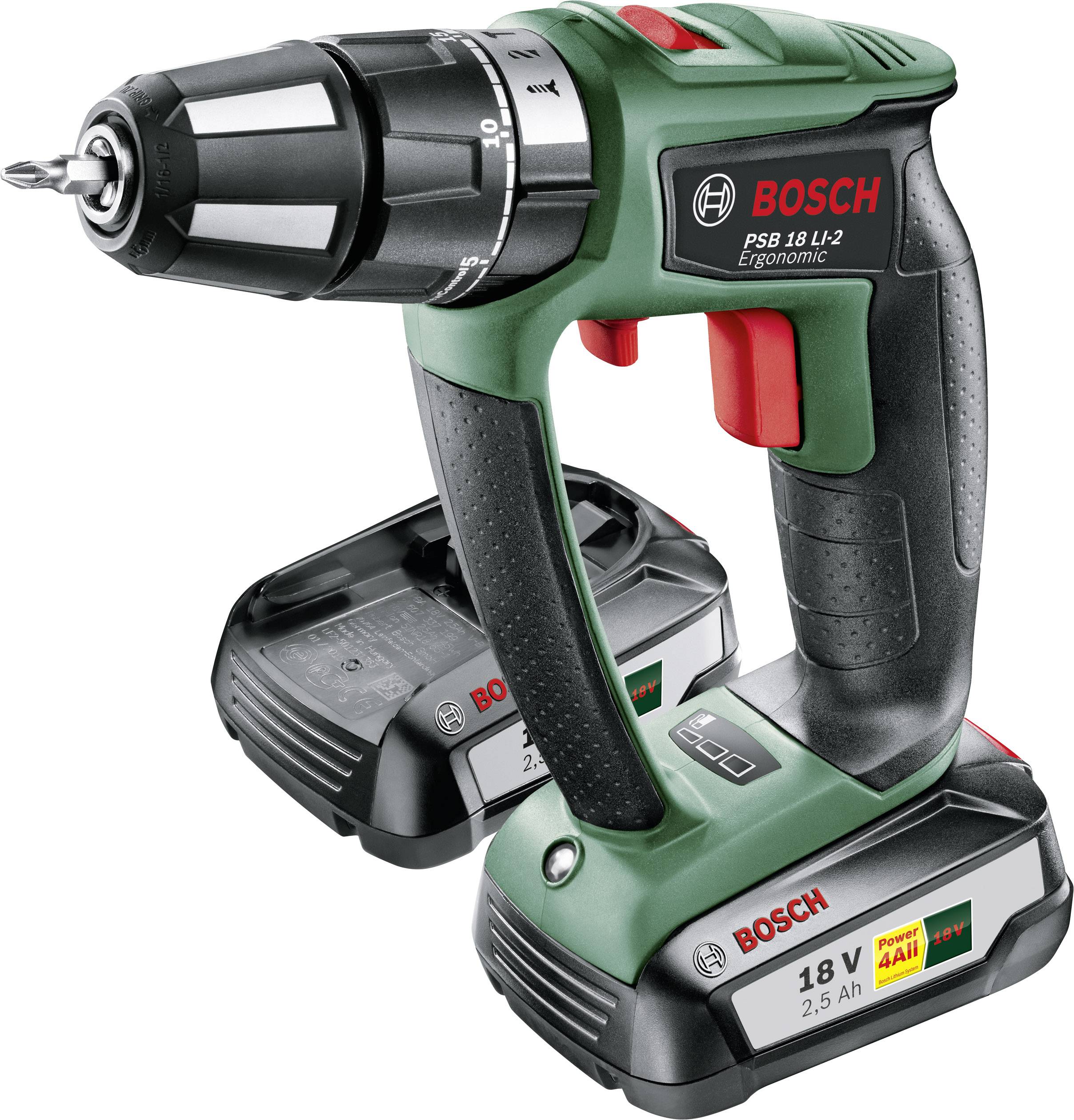 BOSCH PSB 18 LI-2 Ergonomic Akku-Schlagbohrschrauber 18 V 2.5 Ah Li-Ion inkl. 2. Akku, inkl. Koffe