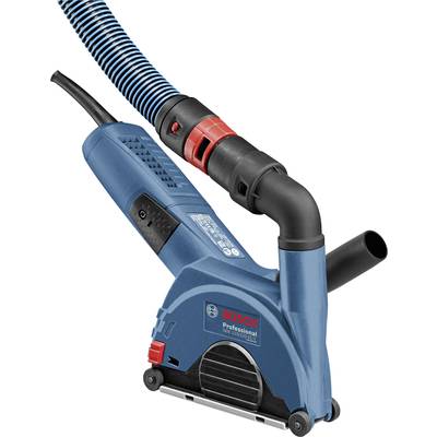 Ein blauer Bosch-Elektro-Wandschlitzer mit angeschlossenem Schlauch, der für professionelle Bauarbeiten verwendet wird.
