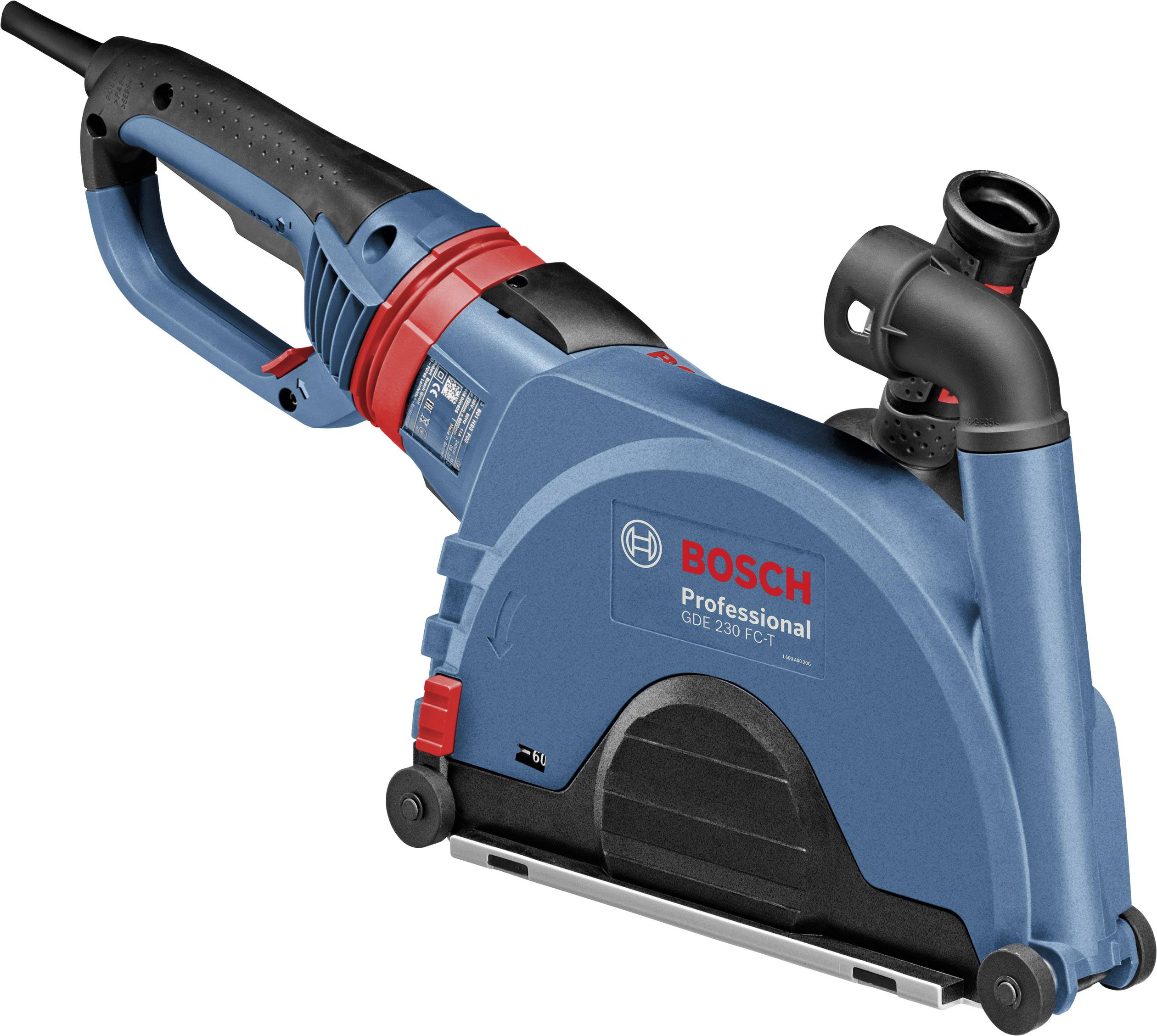 Elektrisches Handwerkzeug von Bosch in Blau, mit Haltegriff und Staubabsaugung. Geeignet für professionelle Bauanwendungen.