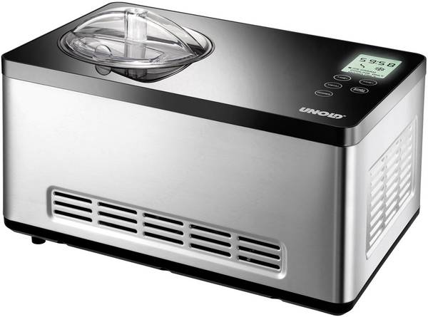 UNOLD EISMASCHINE Gusto 48845, Kompressor Eismaschine, 2 l, 1 Becken, Schwarz, Edelstahl, 60 min, LCD