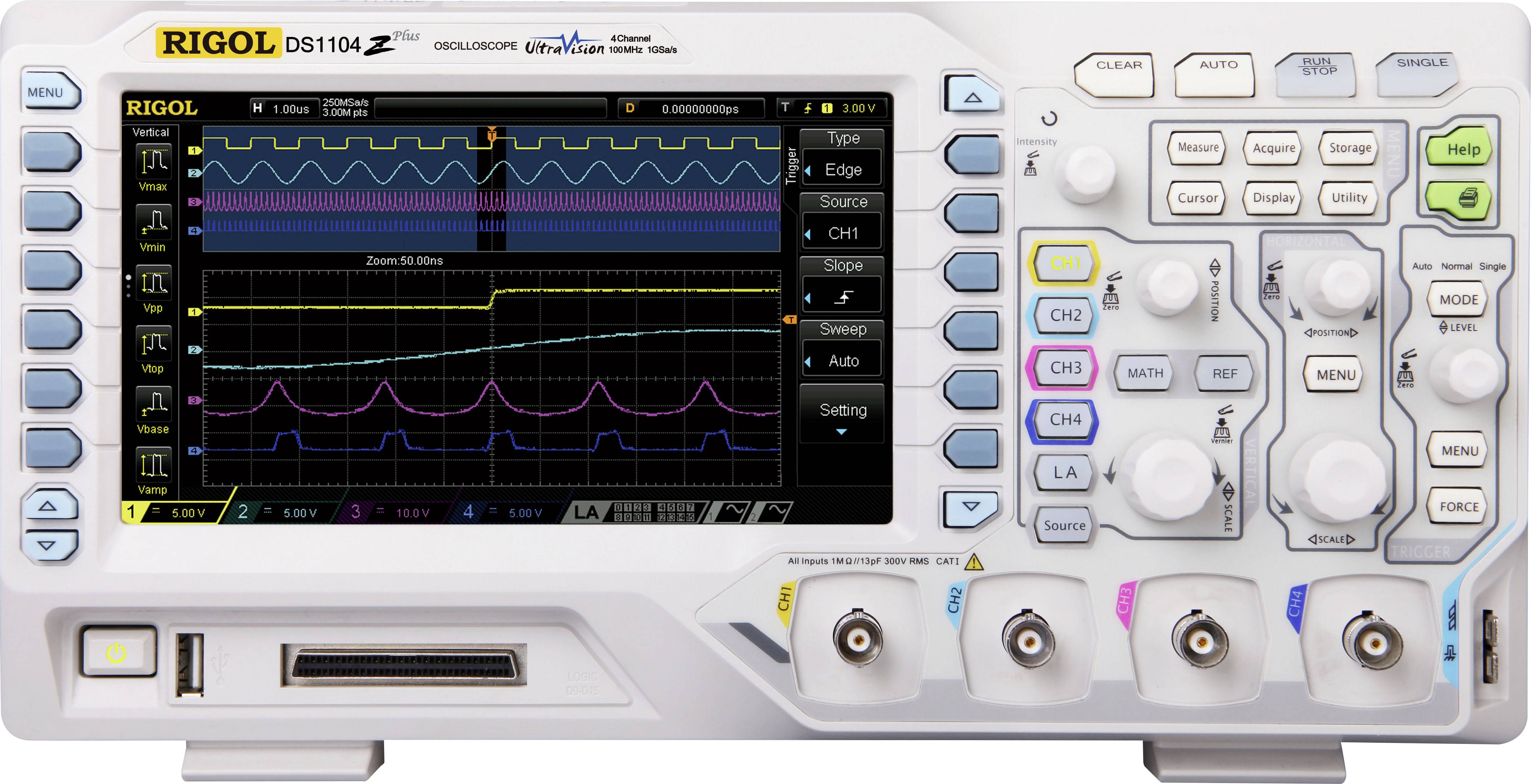 RIGOL Digital-Oszilloskop Rigol DS1104Z-S Plus 100 MHz 4-Kanal 250 MSa/s 3 Mpts 8 Bit Digital-Speich