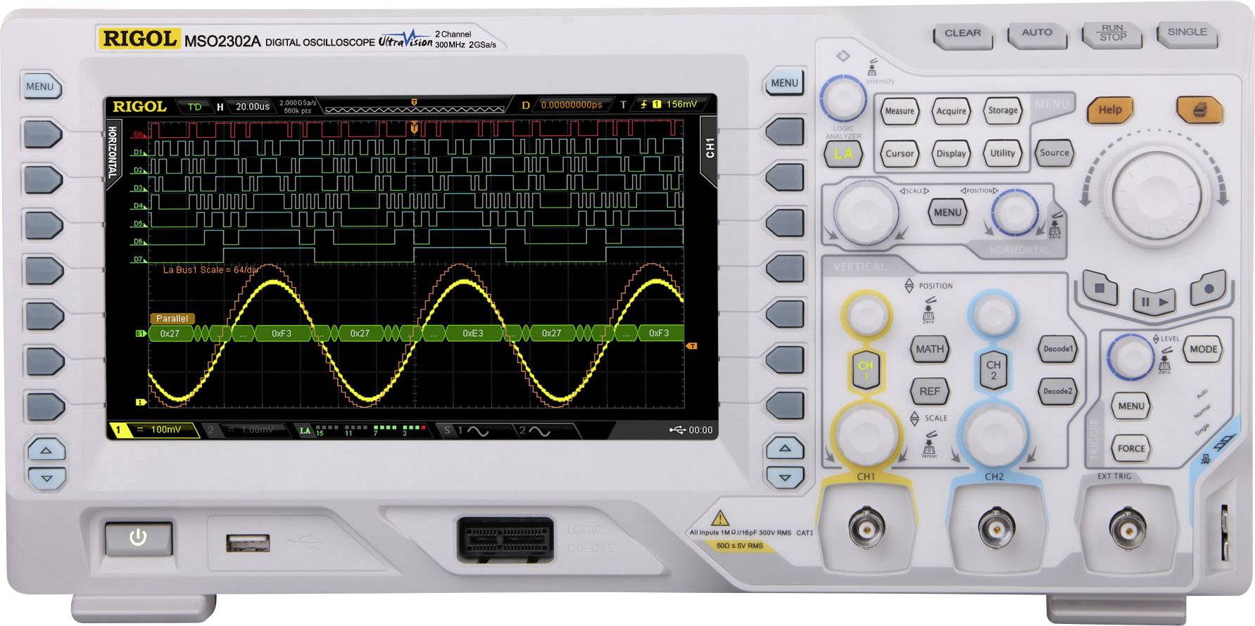 RIGOL Digital-Oszilloskop Rigol MSO2302A 300 MHz 18-Kanal 1 GSa/s 7 Mpts 8 Bit Digital-Speicher (DSO