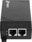 Ein schwarzes Gerät mit zwei Ethernet-Ports, bezeichnet mit 'DATA/POWER OUT' und 'DATA IN'. Zwei LED-Leuchten zeigen den Status an.