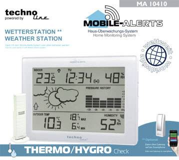Wetterstation mit Anzeige von Temperatur, Luftfeuchtigkeit und Uhrzeit. Inkl. Außensensor. Geeignet für Hausüberwachungssysteme.