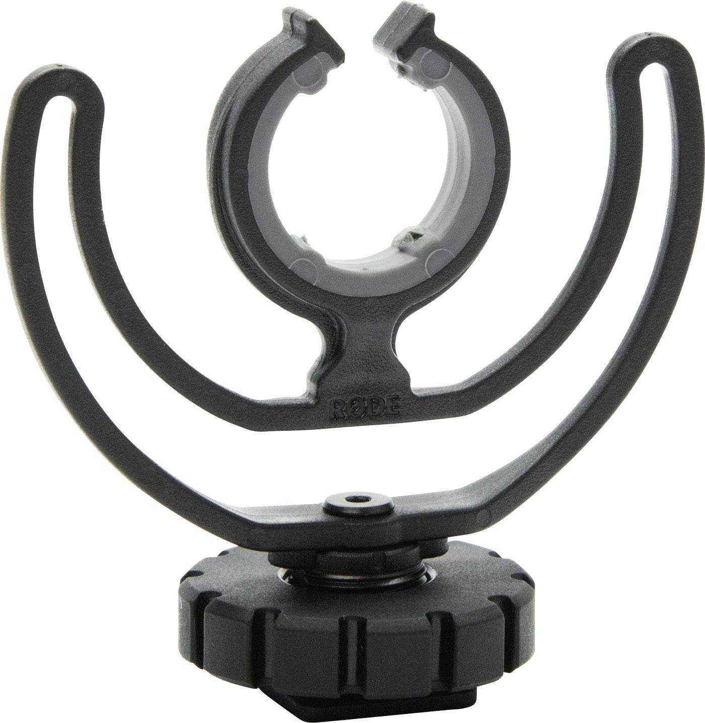 Ein Mikrofonhalter mit stoßdämpfender Halterung, geeignet zur Befestigung auf Kameras oder Stativen, um Vibrationen zu reduzieren.