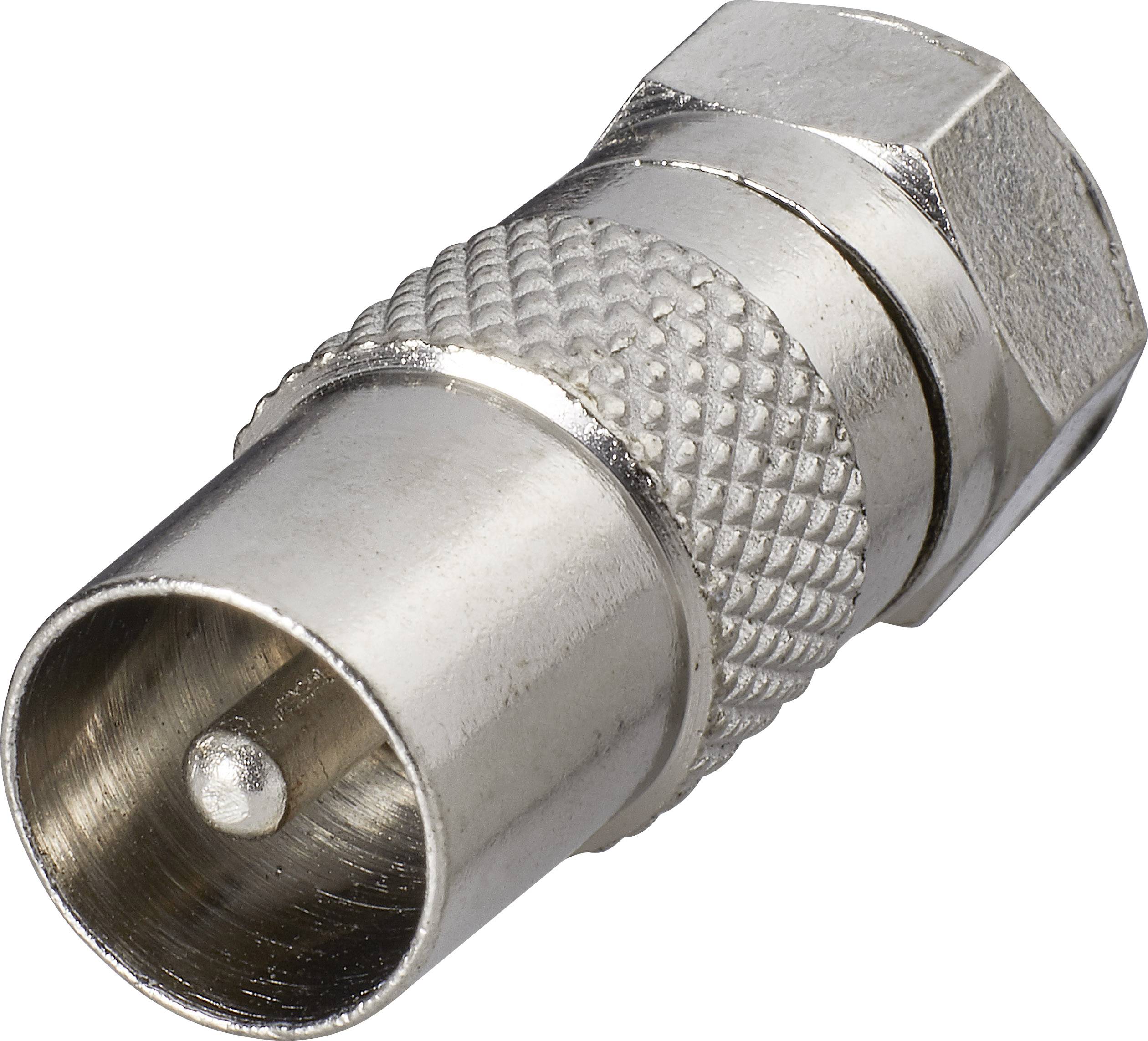 Ein silberner Koaxial-Stecker mit gewelltem Griff für sicheren Halt, geeignet für TV- oder Antennenanschlüsse.