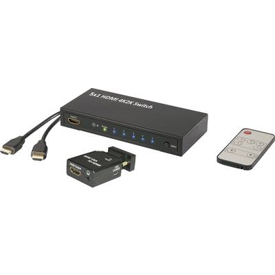 SpeaKa Professional  5 Port HDMI-Switch 3D-Wiedergabe möglich, mit Fernbedienung, Ultra HD-fähig 3840 x 2160 Pixel