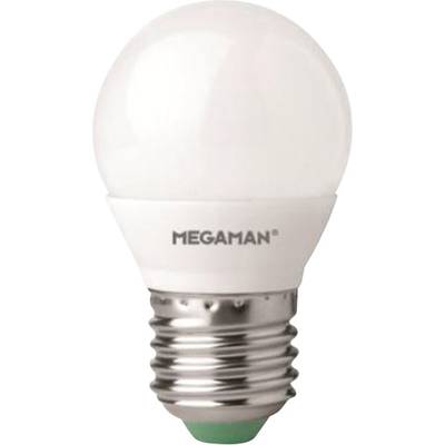 Eine weiße LED-Glühbirne mit der Aufschrift 'MEGAMAN' auf der Fassung.