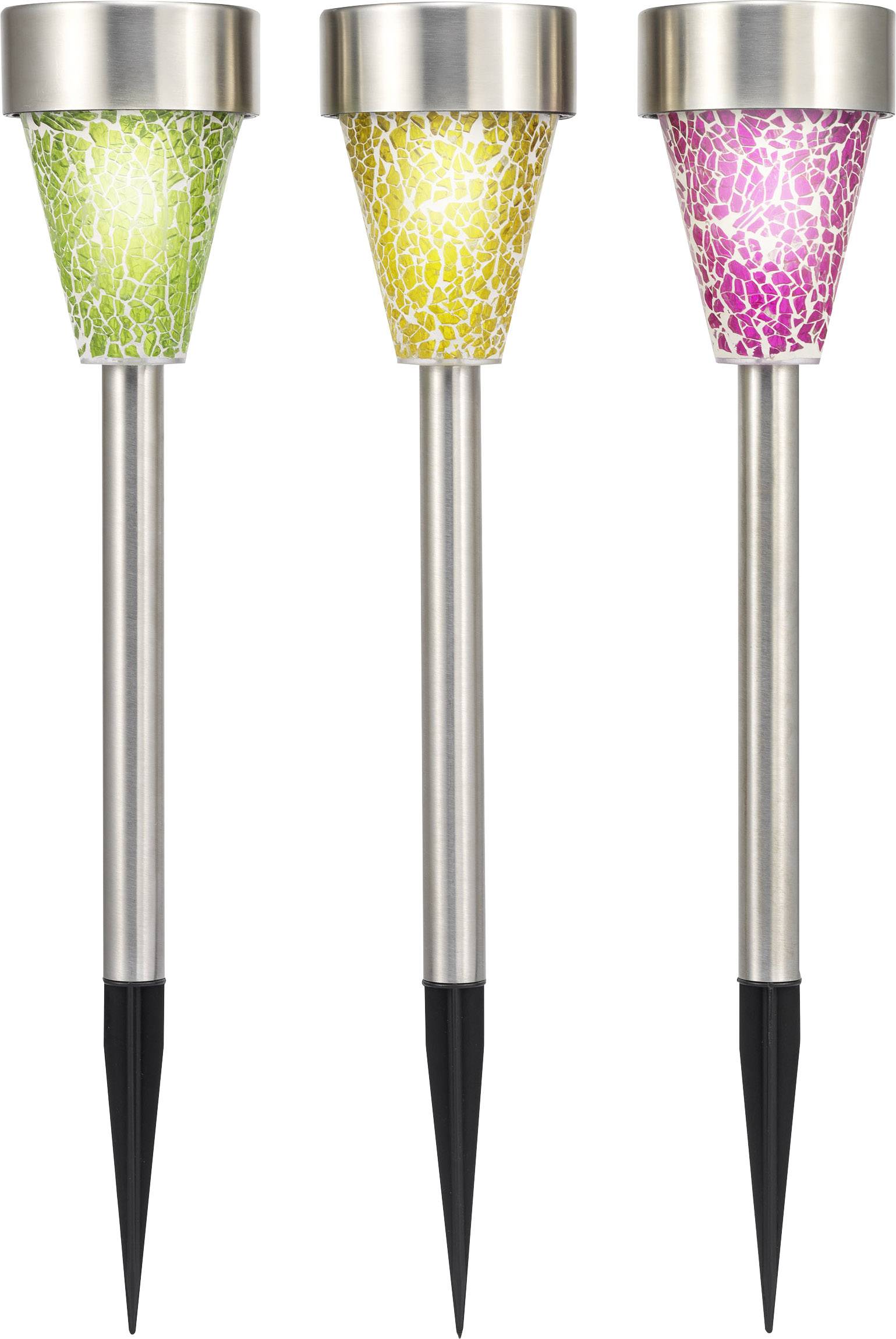 Renkforce Solar-Gartenleuchte Mosaik 1400482 3er Set LED RGB Bunt