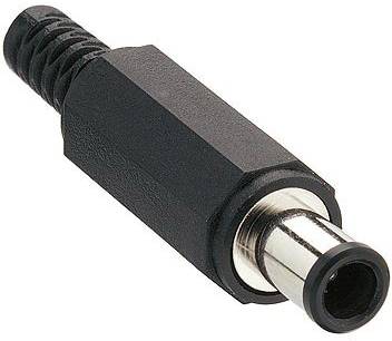 Schwarzer und silberner DC-Stromstecker, oft verwendet für die Stromversorgung von elektronischen Geräten.