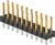 Goldene zweireihige Stiftleiste mit 12 Pins für elektronische Anschlüsse auf einer schwarzen Basis. Oberteil ist vergoldet, Unterteil aus Silbermetall.
