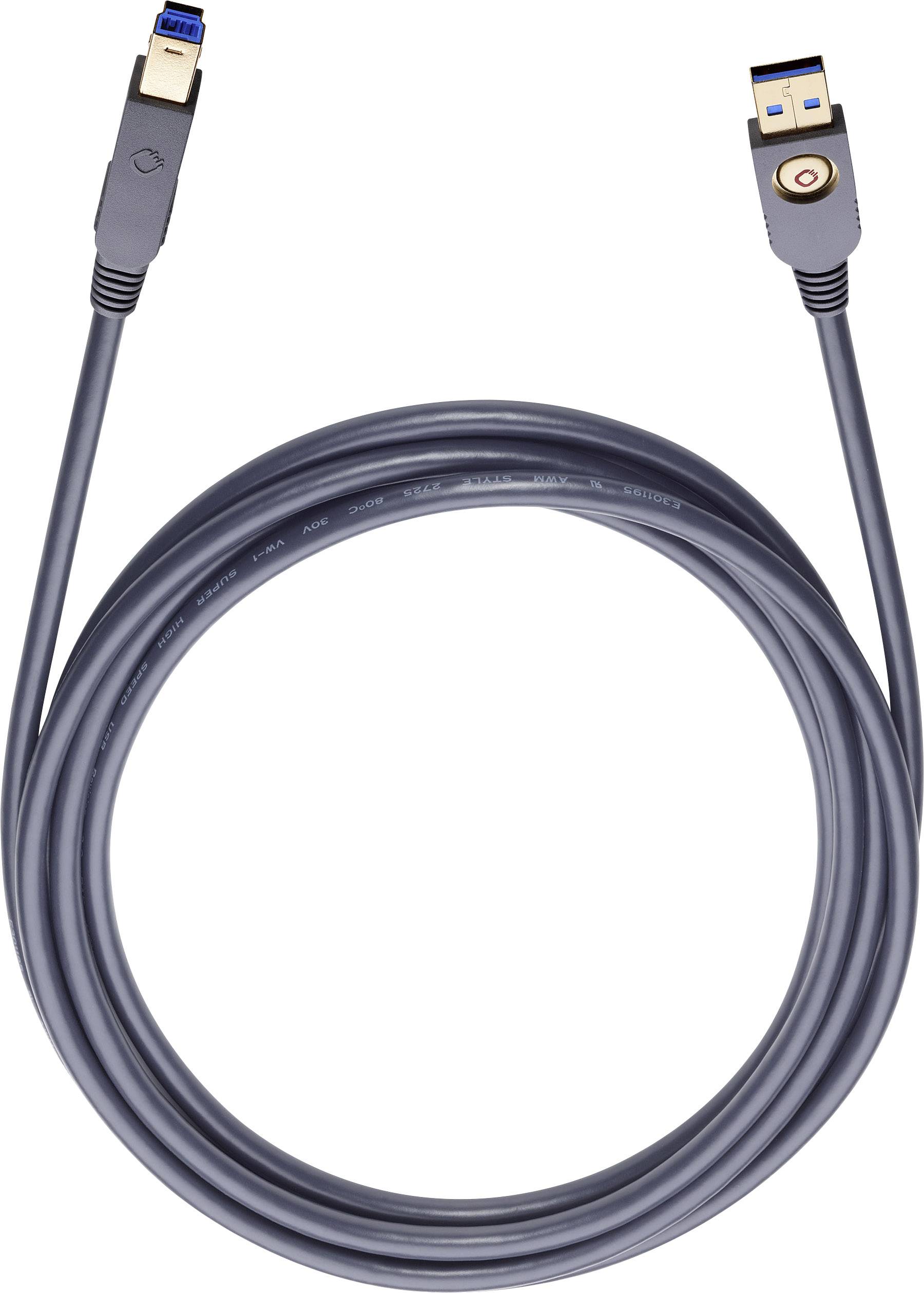 OEHLBACH USB 3.0 Anschlusskabel [1x USB 3.0 Stecker A - 1x USB 3.0 Stecker B] 5 m Schwarz vergoldete