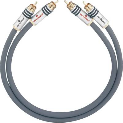 Zwei graue Audio-Kabel mit goldenen Steckverbindern und der Aufschrift 'Oehlbach' in Rot.