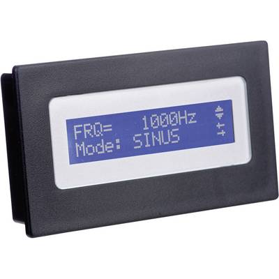 Ein rechteckiges Display zeigt 'FRQ= 1000Hz' und 'Mode: SINUS'.