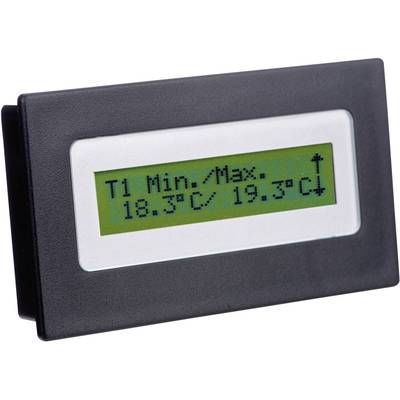 Elektronisches Display zeigt 'T1 Min./Max. 18.3°C / 19.3°C'. Digitaler Temperaturmesser mit Kunststoffrahmen.
