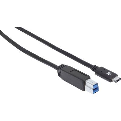 Manhattan USB-Kabel USB 3.2 Gen1 (USB 3.0 / USB 3.1 Gen1) USB-C® Stecker, USB-B Stecker 1.00 m Schwarz UL-zertifiziert 3
