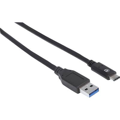 Manhattan USB-Kabel USB 3.2 Gen1 (USB 3.0 / USB 3.1 Gen1) USB-A Stecker, USB-C® Stecker 1.00 m Schwarz UL-zertifiziert 3