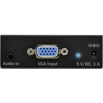 Audioeingang, VGA-Eingang, LED-Anzeige und Stromanschluss mit 5 V Gleichstrom, 1 A.