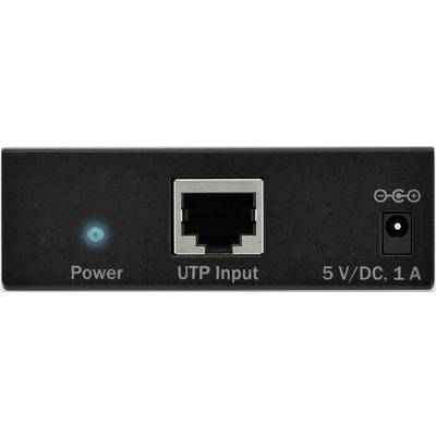 'Rückseite eines Netzgeräts mit Netzschalter, UTP-Eingang und Anschluss für 5V/DC, 1A.'