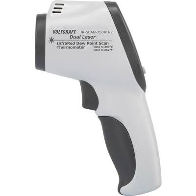 Infrarot-Taupunktscanner-Thermometer mit Dual-Laser, misst Temperaturen von -50 bis 380°C. Gerät ist weiß mit schwarzem Griff.