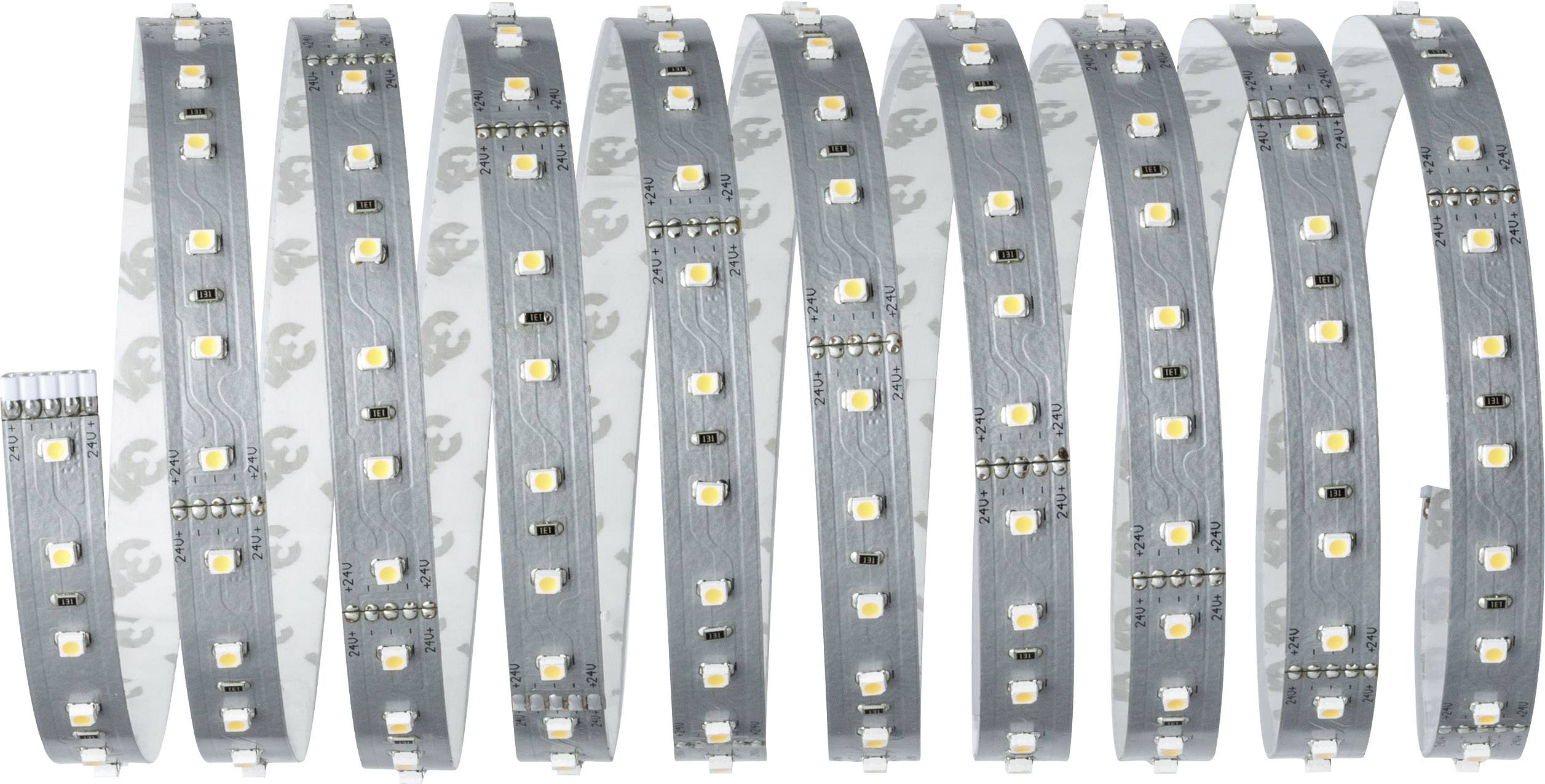LED-Streifenrolle mit weißen und gelben Lichtdioden auf einem flexiblen Band, zur Beleuchtung und Dekoration geeignet.