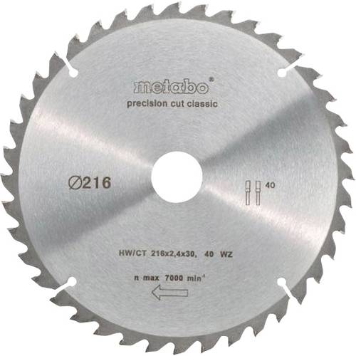 Metabo precision cut wood - classic 628060000 Kreissägeblatt 216 x 30 x 1.8 mm Zähneanzahl: 40 1 St.