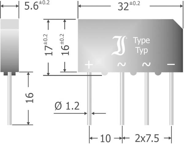 Diotec B500C5000-3300A Brückengleichrichter SIL-4 1000 V 5 A Einphasig