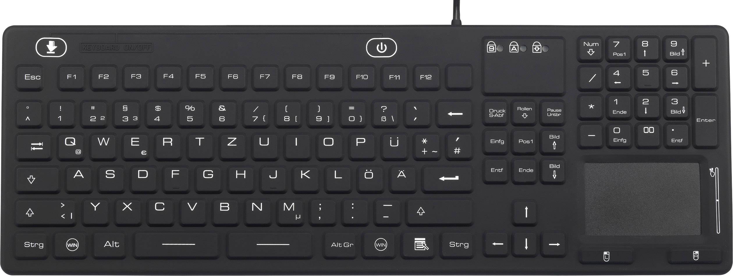 RENKFORCE iM-IKB110-BK USB-Tastatur Schwarz Spritzwassergeschützt, Staubgeschützt