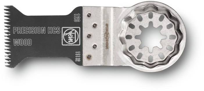Multifunktions-Sägeblatt 'Precision HCS Wood' mit metallischen Zähnen für Holzschnitte; rechteckige Form mit gezacktem Rand.