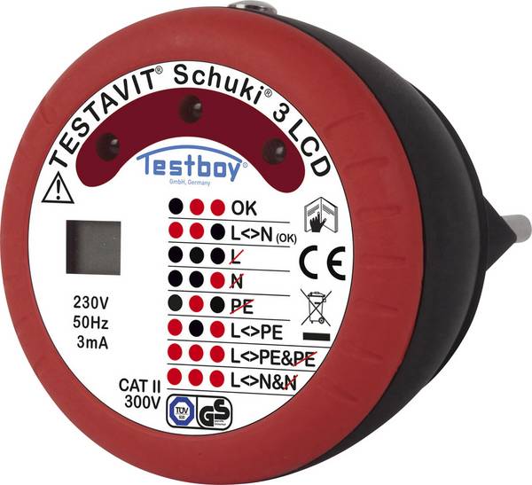 Testboy Testavit Schuki 3 LCD Steckdosentester CAT II 300 V LED, LCD