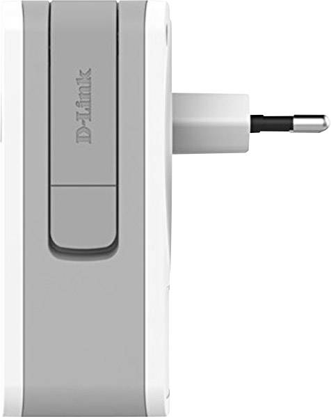 Seitenansicht eines weißen Steckers von D-Link mit einem Eurostecker.