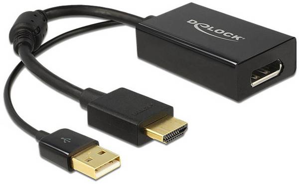 Delock 62667 HDMI / DisplayPort Adapter [1x HDMI-Stecker - 1x DisplayPort Buchse] Schwarz vergoldete Steckkontakte, mit Ferritkern 25.00 cm