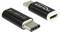 Zwei schwarze Adapter mit USB-C-Anschlüssen und 'Delock'-Aufschrift, einer zeigt die Anschlussseite, der andere die Oberseite.