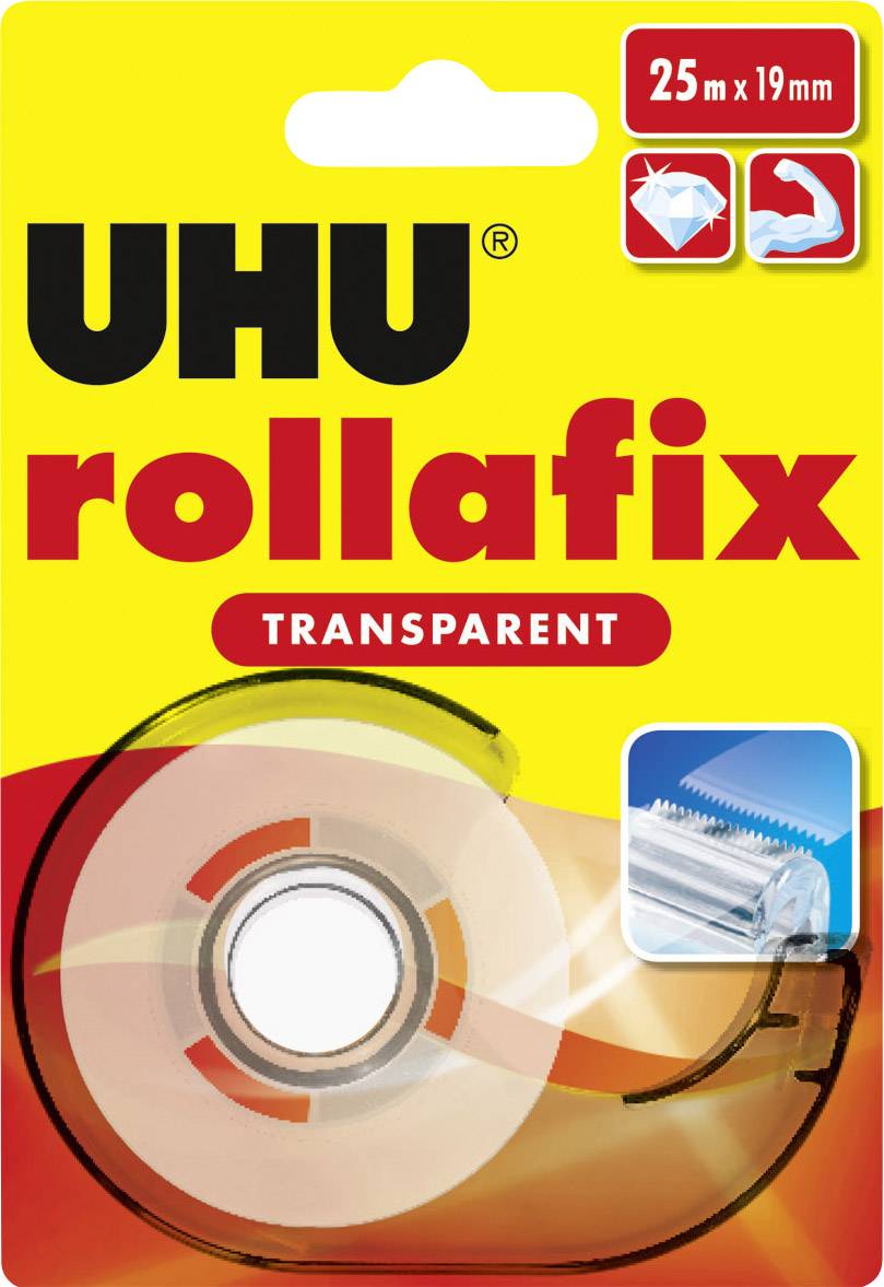 UHU Klebefilm rollafix transparent, inkl. Handabroller 19 mm x 25 m, hochwertiger, kristallklarer Kl