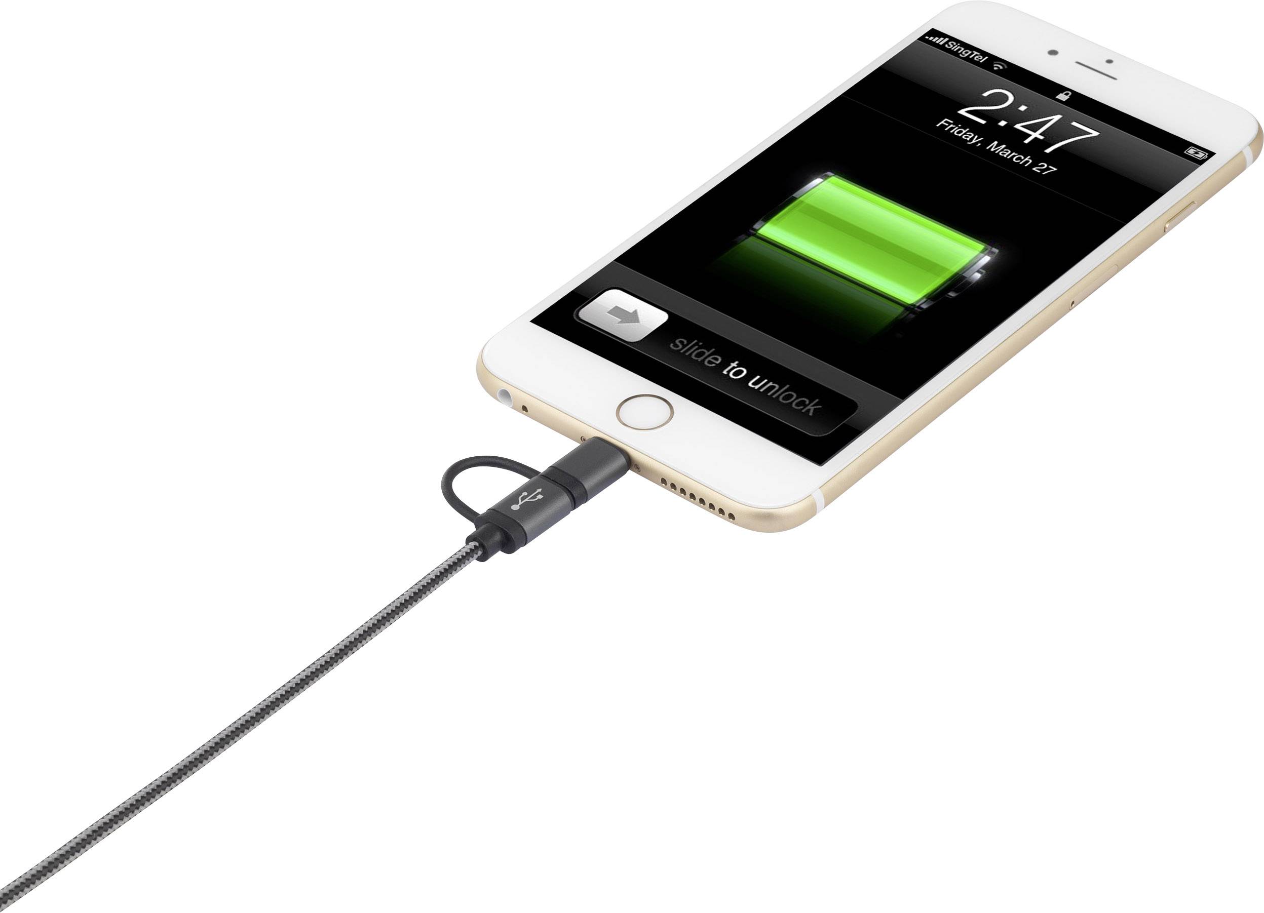Renkforce USB-Kabel 1.00 m Dunkelgrau Stoff-Ummantelung RF4241889-1