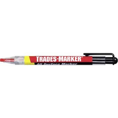 Ein roter 'TRADES-MARKER', geeignet für alle Oberflächen, mit abnehmbarem Clip zur Befestigung.