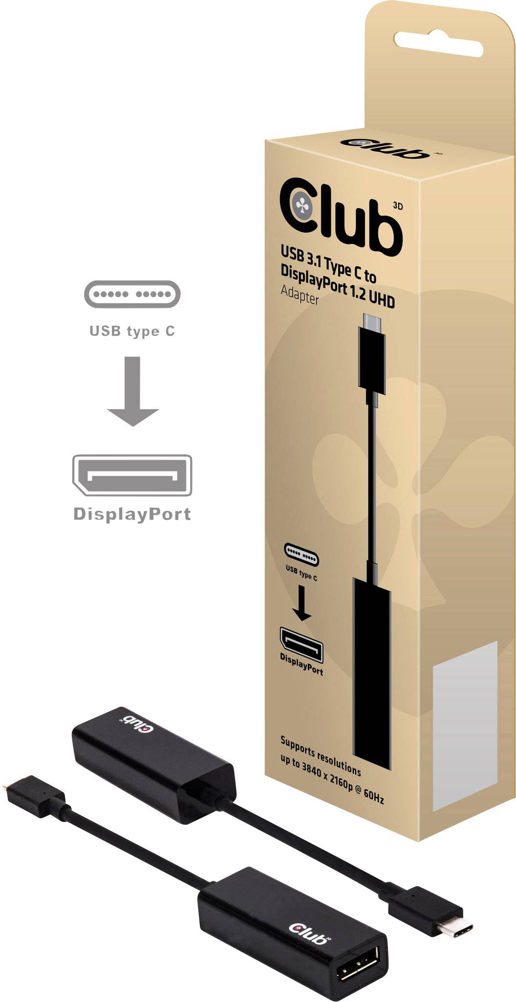 Club3D Adapter USB 3.1 Typ C > DP 1.2 4K60Hz UHD aktiv-1