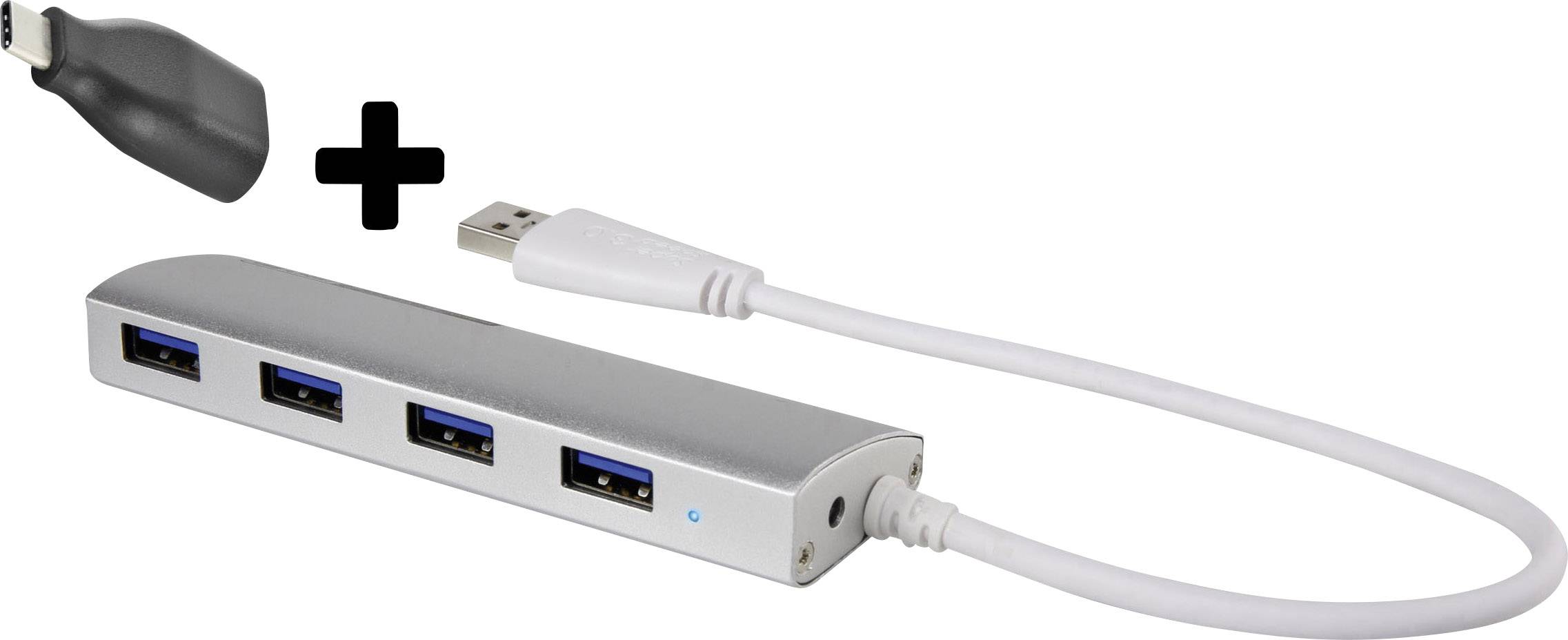 CONRAD 4 Port USB 3.0-Hub USB Type-C?-Stecker mit Aluminiumgehäuse Renkforce Aluminium