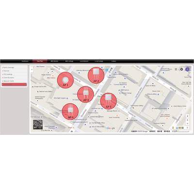 'Karte von New York Stadtteil mit fünf markierten WLAN-Zugangspunkten (AP 1-5) in Rot. Lage: zwischen Major Ave und Myrtle Ave.'