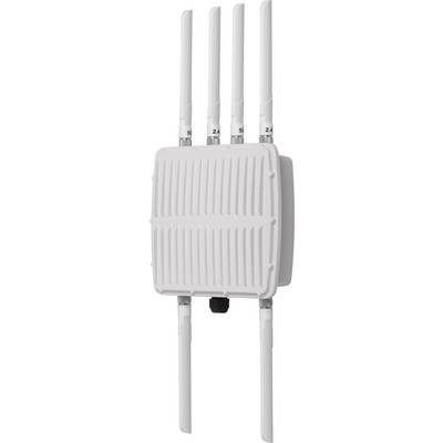 Ein weißer WLAN-Router mit sechs Antennen, vertikal ausgerichtet. Geeignet für den Außenbereich und zur Verbesserung der Netzabdeckung.